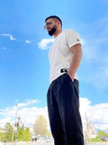 T-shirt and linen pants